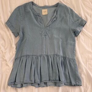Women's Blue Baby Doll Denim Blouse